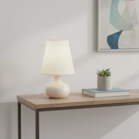 12" Beige Ceramic Bedside Table Lamp With White Shade