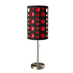33" Steel Mod Table Lamp With Black And Red Drum Shade