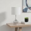 19" Silver Bedside Table Lamp With White Drum Shade