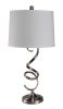 32" Silver Metal Bedside Table Lamp With White Empire Shade
