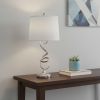32" Silver Metal Bedside Table Lamp With White Empire Shade