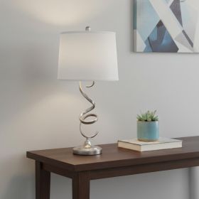 32" Silver Metal Bedside Table Lamp With White Empire Shade