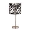 20" Silver Metal Table Lamp With Black And White Classic Drum Shade