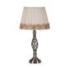 23" Antiqued Brass Metal Novelty Bedside Lamp With Brown and White Empire Shade