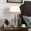 23" Antiqued Brass Metal Novelty Bedside Lamp With Brown and White Empire Shade