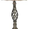 23" Antiqued Brass Metal Novelty Bedside Lamp With Brown and White Empire Shade