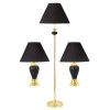 Set Of Three 64" Gold Ceramic Bedside Floor and Table Lamp Set With Black Empire Shade