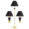 Set Of Three 64" Gold Ceramic Bedside Floor and Table Lamp Set With Black Empire Shade