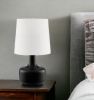 17" Black Metal Bedside Table Lamp With White Shade