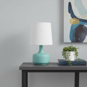 17" Blue Metal Bedside Table Lamp With White Shade
