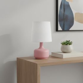 17" Pink Metal Bedside Table Lamp With White Shade