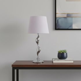 24" Silver Bedside Table Lamp With White Empire Shade