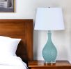 28" Aqua Hammered Urn Table Lamp With White Tapered Drum Shade