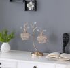17" Gold Two Light Bedside Table Lamp With Clear Novelty Shade