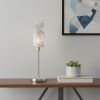 22" Silver Bedside Table Lamp With White Swirl Novelty Shade