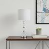 21" Silver Bedside Table Lamp With White Drum Shade