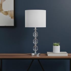 21" Silver Bedside Table Lamp With White Drum Shade