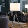 34" Silver Metal Adjustable Tripod Table Lamp With White Round Shade