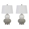 Set Of Two 24" Silver Metal Two Light Desk Table Lamps With White Globe Shade