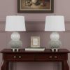 Set Of Two 24" Silver Metal Two Light Desk Table Lamps With White Globe Shade