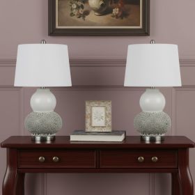 Set Of Two 24" Silver Metal Two Light Desk Table Lamps With White Globe Shade