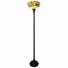 70" Green And Black Floor Lamp With Green Glass Bowl Shade