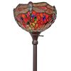 69" Black And Red Torchiere Floor Lamp With Red Dragonfly Glass Dome Shade
