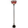 69" Black And Red Torchiere Floor Lamp With Red Dragonfly Glass Dome Shade
