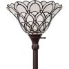 62" Brown And White Floor Lamp With White Peacock Feather Glass Bell Shade