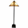 62" Brown And White Two Light Floor Lamp With Brown And White Glass Cone Shade