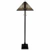 62" Brown And White Two Light Floor Lamp With Brown And White Glass Cone Shade