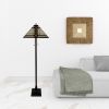 62" Brown And White Two Light Floor Lamp With Brown And White Glass Cone Shade