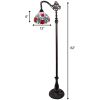 62" Espresso Metal Torchiere Floor Lamp With Green And White Flowers Glass Dome Shade
