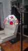 62" Espresso Metal Torchiere Floor Lamp With Green And White Flowers Glass Dome Shade