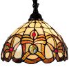 62" Brown Metal Arched Floor Lamp With Amber and Red Flowers Stained Glass Shade