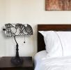 16" Dark Brown Table Lamp With White and Silver Shade