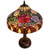23" Dark Brown Metal Two Light Candlestick Table Lamp With Red and Black Shade