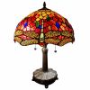 22" Dark Brown Metal Two Light Candlestick Table Lamp With Red and Black Shade