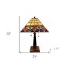 22" Dark Brown Metal Two Light Candlestick Table Lamp With Orange Empire Shade