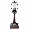 15" Dark Brown Metal Candlestick Table Lamp With Pink and Black Empire Shade