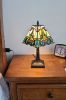 15" Dark Brown Metal Candlestick Table Lamp With Green and Black Shade