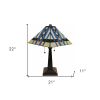 22" Dark Brown Metal Two Light Candlestick Table Lamp With Blue Empire Shade