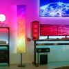59" Color Changing LED White Column Smart Floor Lamp With White Fabric Shade