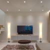 59" Color Changing LED Column Floor Lamp With White Rectangular Shade