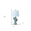 22" Pale Blue Green Ceramic Cactus Table Lamp With White Shade