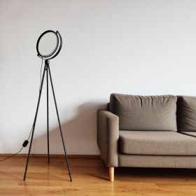 60" Black LED Tripod Floor Lamp With Black Metal Novelty Shade