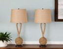 Set of Two 29" Black And Natural Rope Table Lamps With Natural Empire Shades