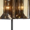 30" Bronze Metal Four Light Cylinder Bedside Table Lamp With Amber Round Shade