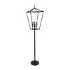 64" Black Three Light Floor Lamp With Black Geometric Shade
