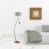 59" Gold And White Arc Floor Lamp With White Fabric Drum Shade